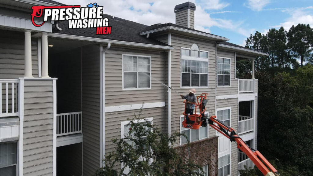Professional performing soft washing service to store windows in suwanee georgia