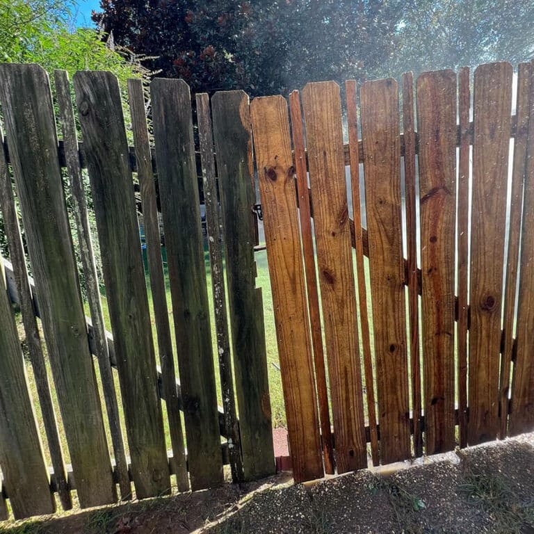 clean wood fence after soft washing service in johns creek georgia